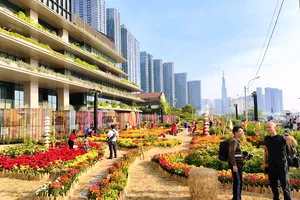 Không gian vườn hoa xuân bên ga Ba Son thu hút đông đảo người dân, du khách đến tham quan, vui xuân