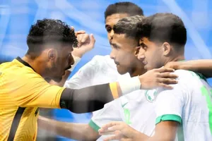 Niềm vui chiến thắng của các cầu thủ futsal Saudi Arabia