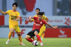 CAND và Phố Hiến đã chia điểm với trận hòa 2-2 ở lượt đi. ẢNH: MINH HOÀNG