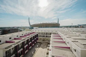 Làng thể thao SEA Games 32 đặt cạnh sân vận động quốc gia Morodok Techo. 