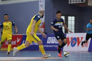Đức Hòa ghi bàn thắng ngay trận ra mắt với tư cách đương kim Quả bóng vàng futsal Việt Nam 2023. ẢNH: TÂM HÀ