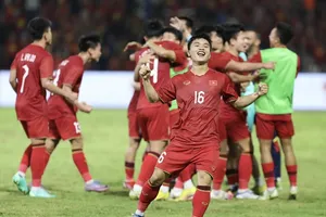 Lê Quốc Nhật Nam (số 16) ghi bàn thắng duy nhất giúp U23 Việt Nam giành chiến thắng. 