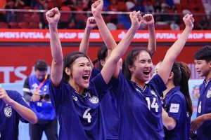 Niềm vui của đội tuyển futsal nữ Thái Lan khi đoạt vé dự Futsal World Cup nữ 2025. ẢNH: FAT 
