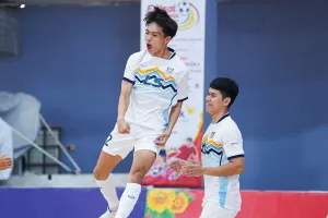 Niềm vui của Văn Hoài khi ghi bàn thắng cho Thái Sơn Nam TPHCM. ẢNH: ANH TRẦN 