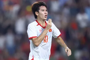 Tiền vệ Lê Văn Thuận ăn mừng bàn thắng ghi cho U23 Việt Nam. ẢNH: MINH HOÀNG 