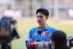 Tiền đạo Nguyễn Đình Bắc thể hiện quyết tâm cao cho kỳ SEA Games đầu tiên trong sự nghiệp. ẢNH: DŨNG PHƯƠNG