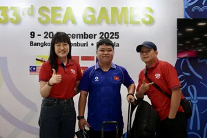 Nhóm phóng viên báo SGGP tác nghiệp tại SEA Games 33. ẢNH: DŨNG PHƯƠNG