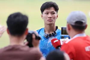 Tiền vệ Nguyễn Thái Quốc Cường tự tin trước trận gặp U22 Malaysia. ẢNH: DŨNG PHƯƠNG 