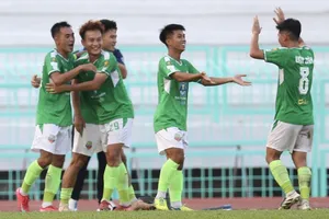 Các cầu thủ Đại học Văn Hiến đang thi đấu thăng hoa tại Giải hạng Nhất quốc gia 2025-2026. ẢNH: VPF 