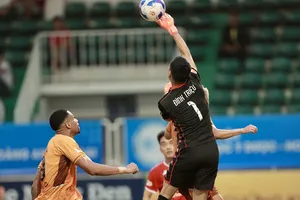 Thủ môn Nguyễn Đình Triệu đã có ngày thi đấu xuất sắc. ẢNH: MINH TRẦN 