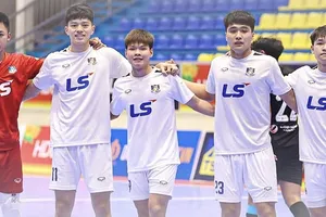 Các cầu thủ futsal Thái Sơn Bắc tạm dẫn đầu sau vòng 2 Giải futsal VĐQG 2026. ẢNH: TÂM HÀ