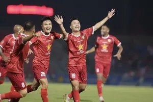 Niềm vui chiến thắng của các cầu thủ Hà Tĩnh. ẢNH: HLHT FC