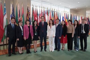 参加联合国人权理事会成员投票的越南代表团。