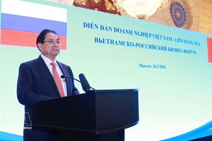 越南政府总理范明政出席越俄企业论坛并发表讲话。