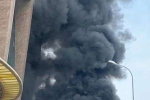 芽庄市中心客车起火。