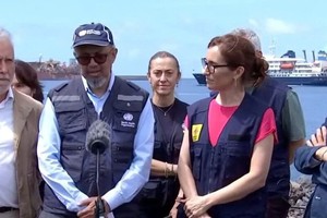 世卫组织 世卫组织总干事谭德塞在特内里费岛向媒体介绍“洪迪厄斯”号游轮乘客撤离行动。 