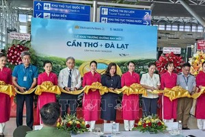 各位代表为芹苴—大勒航线开通剪彩。 