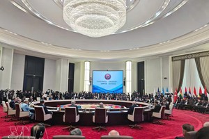 上海合作组织扩大会议现场。图自越通社