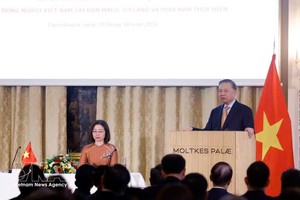 党中央总书记、国家主席苏林会见驻丹麦大使馆干部、职工及旅居丹麦、冰岛和瑞典南部越南人代表。图自越通社
