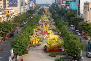 Cận cảnh Đường hoa Nguyễn Huệ Tết Bính Ngọ 2026 từ trên cao.