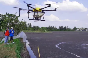 Nông dân TP Cần Thơ dùng drone để gieo sạ lúa đông xuân