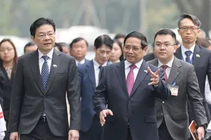 Thủ tướng Phạm Minh Chính chủ trì lễ đón Thủ tướng Cộng hòa Singapore Lawrence Wong. Ảnh: QUANG PHÚC