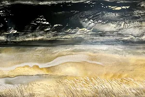 Tác phẩm Mùa nước nổi của họa sĩ Ca Lê Thắng trưng bày tại triển lãm