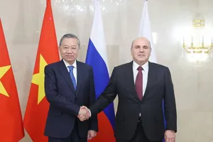 Tổng Bí thư Tô Lâm hội kiến Thủ tướng Liên bang Nga Mikhail Mishustin. Ảnh: TTXVN