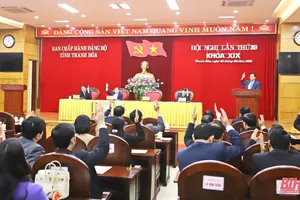 Các đồng chí Ủy viên Ban Chấp hành Đảng bộ tỉnh biểu quyết thông qua nghị quyết hội nghị