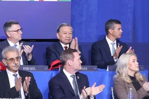 Tổng Bí thư Tô Lâm và các đại biểu dự Phiên khai mạc Hội đồng Hòa bình về Gaza. Ảnh: TTXVN