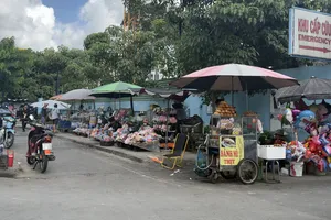 Hàng rong trước cổng Bệnh viện Nhi đồng 1 TPHCM. Ảnh: Kim Huyền