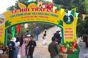 Giới thiệu sản phẩm sầu riêng Đa Mi, xã La Dạ. Ảnh: TIẾN THẮNG