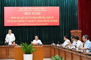 越南党中央政治局委员、国会主席、越南党中央政治局和越南党中央书记处第220号检查监督团团长陈青敏与胡志明市市委书记陈留光主持会议。 图：越勇 