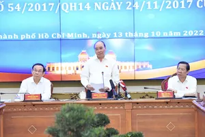 Chủ tịch nước Nguyễn Xuân Phúc phát biểu trong buổi làm việc với TPHCM. Ảnh: VIỆT DŨNG