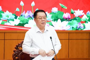 Đại tướng Nguyễn Trọng Nghĩa, Ủy viên Bộ Chính trị, Bí thư Trung ương Đảng, Chủ nhiệm Tổng cục Chính trị Quân đội Nhân dân Việt Nam phát biểu tại buổi làm việc