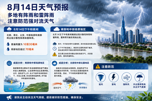 8月14日下午和夜间北部与南部雷阵雨增多