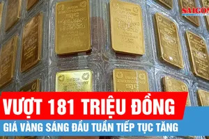 Sáng 9-2: Giá vàng miếng SJC vượt 181 triệu đồng/lượng