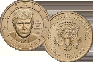 美国发行印有特朗普总统头像的1美元硬币。图：https://www.usmint.gov/