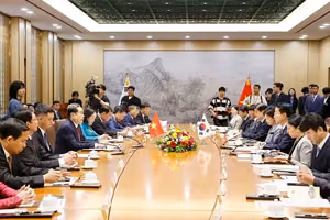越南国会主席陈青敏与韩国国会议长赵正植举行会谈。 图自越通社