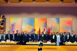 越南代表团在越加经济联合委员会第三次会议上合影留念。图：越通社发