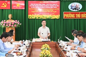 胡志明市市委副书记邓明通在工作会议上作总结讲话。图：越勇