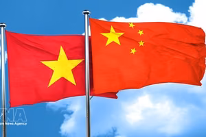 越中两国国旗。图自越通社