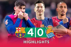 Barcelona vs Sociedad 4-0: Olmo cú đúp kiến tạo, Martin, Casado tỏa sáng, Araujo, Lewandowski góp công chiến thắng vùi dập, Barca đòi lại ngôi đầu La Liga vừa bị Atletico Madrid chiếm