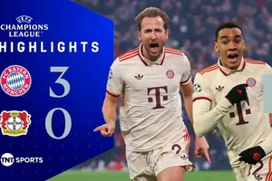 Bayern Munich vs Leverkusen 3-0: Michael Olise tạt ngang, Harry Kane đánh đầu sớm mở bàn, Kane ghi cú đúp nhờ penalty, Musiala góp công chiến thắng, Mukiele nhận thẻ đỏ