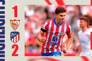 Sevilla vs Atletico Madrid 1-2: Agoume sớm mở bàn nhưng Alvarez gỡ hòa nhờ chấm penalty, Marcos Llorente kiến tạo, Pablo Barrios ấn định chiến thắng 
