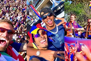Barcelona rước cúp La Liga 2024/25, biển fans Barca chào đón 