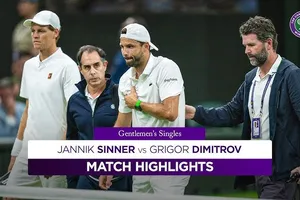 Jannik Sinner vs Grigor Dimitrov 3-6, 5-7, 2-2 (bỏ cuộc): Dimitrov chấn thương set 3, Sinner may mắn giành vé tứ kết Wimbledon 2025 gặp Shelton