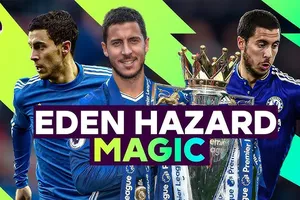 Những khoảnh khắc kỳ diệu của Eden Hazard tại Ngoại hạng Anh trong màu áo Chelsea, Hazard 2 lần đăng quang Premier League, Cầu thủ xuất sắc nhất mùa giải 2014/15 đã ghi được 85 bàn thắng