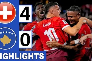 Thụy Sĩ vs Kosovo 4-0: Manuel Akanji đánh đầu mở bàn, Breel Embolo tỏa sáng cú đúp, Silvan Widmer chốt hạ 3 điểm, Thụy Sĩ tạm dẫn đầu bảng B Vòng loại World Cup 2026
