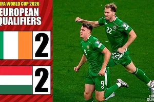 Ireland vs Hungary 2-2: Barnabas Varga phá lưới phút thứ 2, Roland Sallai nhân đôi tỷ số, Evan Ferguson, Adam Idah bất ngờ ngược dòng chia điểm, thẻ đỏ tiếc nuối